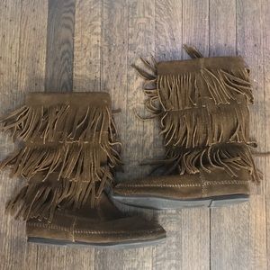 Suede Fringe Moccasin Boots